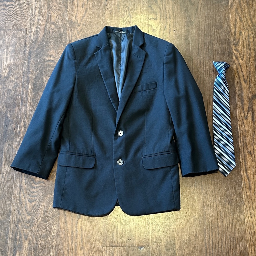Boys Navy Blazer with Striped clip on Tie